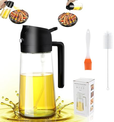 Wenrecu ölsprüher, 2-in-1-Ölsprühflasche, 470 ml, sprühflasche öl, Essigsprüher, geeignet für Küche, Heißluftfritteuse, Grillen, Backen, Braten, Salat (weiß)