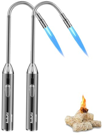 Long Grill Lighter,Refillable Butane,Windproof Flexible with Visual Fuel Window for Candles Grill BBQ Fireplaces Kitchen Camping 2 Pack (Butane Gas Not Included)