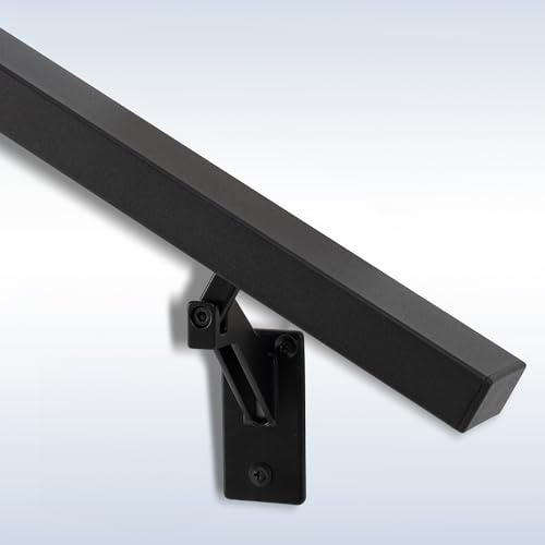 5FT Matte Black Handrails Kit for Indoor Outdoor Stairs，Modern Aluminum Handrail Set,2 X1 Grab bar,Adjustable 304 Stainless Steel Brackets Included，Rust Free
