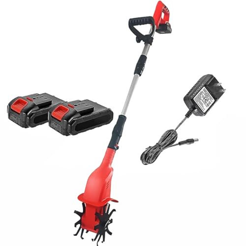 Rotavator de timón de jardín inalámbrico, 20V Potente Potente cultivador de Suelo con batería de 2 x 4.0a, Polo telescópico de 97-127 cm, escarificadores para césped