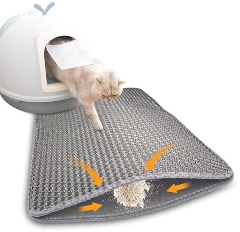 Comzantor 60cm × 90cm Tappetino Lettiera Gatto Doppio Strato, Impermeabile Antiscivolo Lavabile per Gatti a Forma di Nido d'Ape(Grigio)