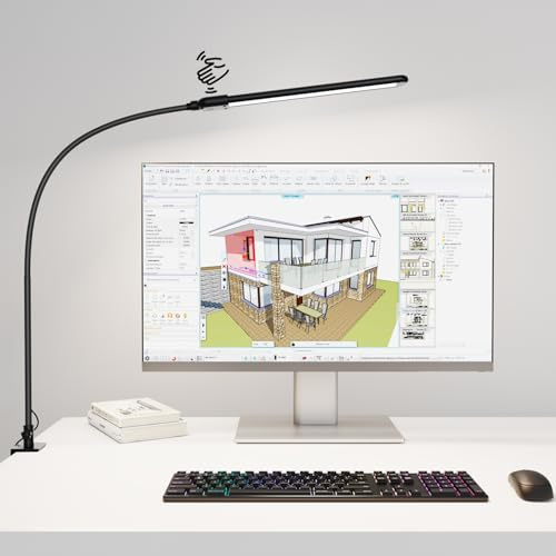KableRika Lampe de bureau LED puissante, lampe de bureau avec pince, lampe d'architecte lumineuse avec capteur de gestes, 3 températures de couleur, commande tactile, protection des yeux