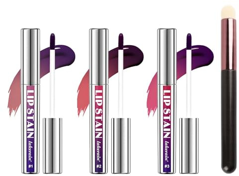 Rylae 3 Colores Tinte de Labios Desprendible con Pincel, Delineador de Labios Extraíble, Labial Resistente al Agua y a Prueba de Manchas, Duración Altamente Pigmentado para Mujeres