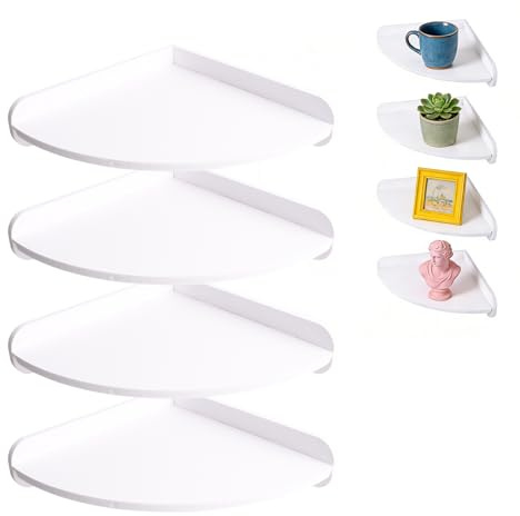 Plliocse Wall Mount Corner Shelf White 4 Tier Floating Wall Shelves Small Corner Plant Stand for Kitchen Bedroom Living Room Bathroom