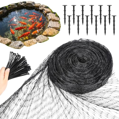 4 × 6 m fågelskyddsnät dammnät, robust, väder- och UV-beständig med 12 stycken buntband, 50 stycken bindning, fågelnät duvnät balkong för damm trädgårdsnät fruktträd grönsaker skyddsnät