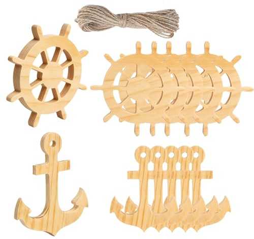 Fangoo 12 Pezzi Piccoli di Ancore Timone in Legno Grezzo Incompiuto Ancora in Legno Da Tavolo Ornamento per Arti e Mestieri Progetti DIY Pittura Matrimoni Decorazioni Feste a Tema Nautico