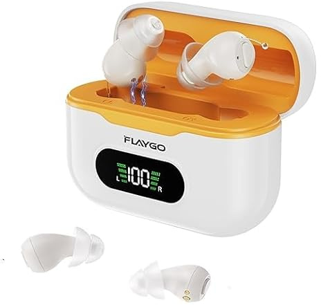 Flaygo Pro Hearing Aids for Seniors with Smart Noise Reduction (Not Hearing Amplifiers),Rechargeable Digital OTC with 32-Channel for Clear Sound, Super Mini Invisible & 7-Day Standby, UV Charging Case，Voice announcement