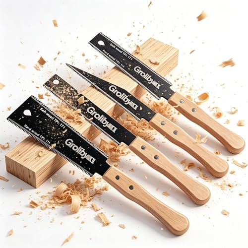Sierra Japonesa Juego de 4 Piezas Ryoba y Sierra de Tracción Profesional Hoja de Acero al Carbono SK5 11 17 TPI Serrucho de Precisión para Bricolaje y Muebles Sierra Manual de Corte Fino