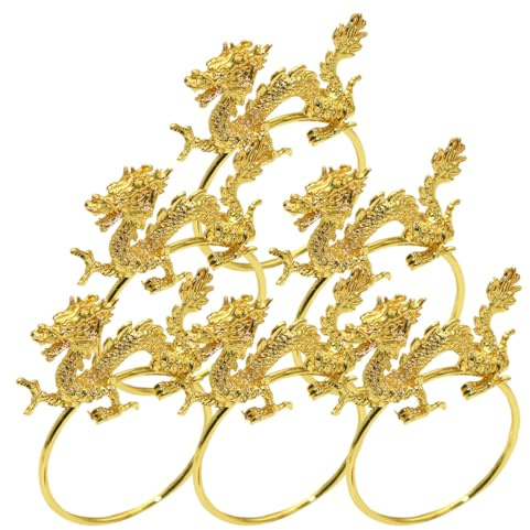 MOLUCKFU 6 Pièces Anneaux pour Serviette Dragon en Alliage de Zinc Doré, Accessoires Élégants pour Décor de Table et Célébrations, Boucles de Serviette Créatives et Raffinées