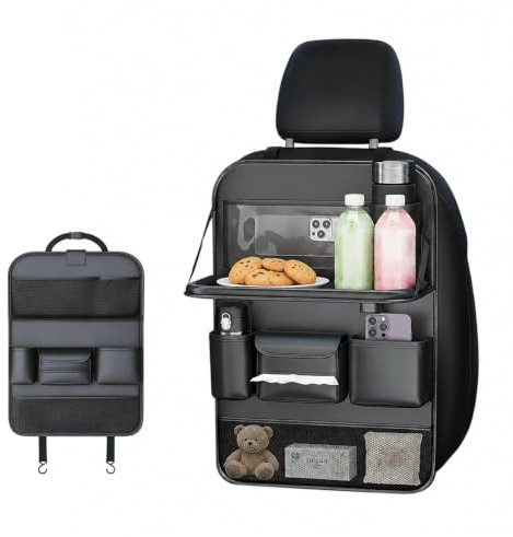 Bcuuozeeing Organizer per sedile auto, protezione per schienale auto per bambini, con tavolo pieghevole, organizer per seggiolino auto, protezione per seggiolino per bambini, per viaggi, giocattoli e