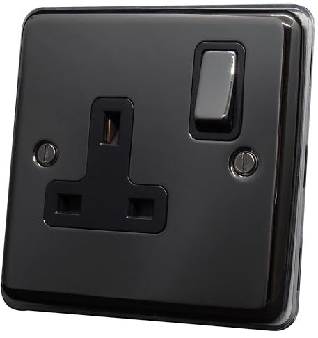Discount Electrix 1 Gang Plug Socket Outlet Black Nickel Finish with Black Insert