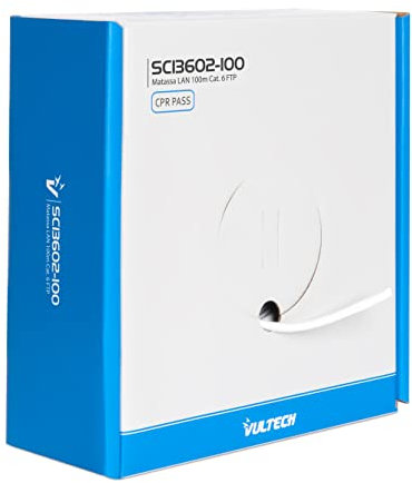 VulTech SC13602-100 Bobina Matassa Lan Categoria 6 FTP 100 Metri 23AWG Ethernet cavo rete impianti alta velocità 1Gbps 100m Cat6, 100 Ohm, 10/100/1000 Mbps