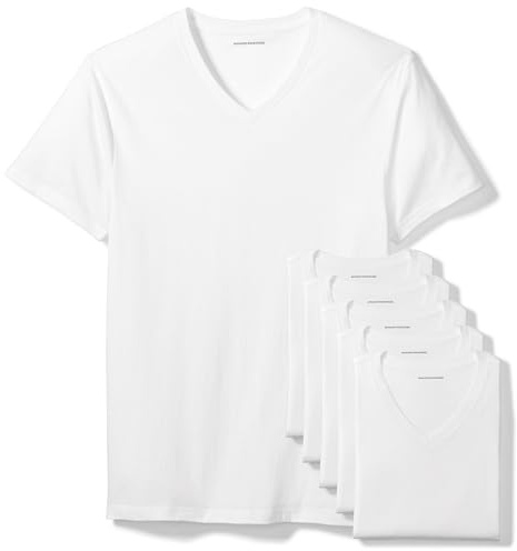 Amazon Essentials Maglietta Intima Con Scollo A V, Traspirante, In Cotone Uomo, Pacco da 6, Bianco, XXL