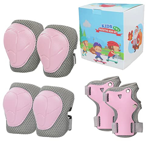 LANOVAGEAR Protezione Set per Bambini 2-8 Anni Regolabili Gomitiere Ginocchiere e Polsiere Set per Biciclette, Skateboard, Scooter, Pattinaggio, Arrampicata (Rosa, S)