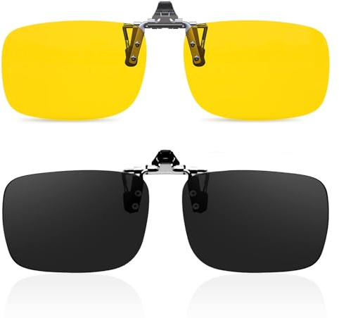 Goiteia Polarised Clip on Night Driving Glasses for Men Women,Dual AR Coating for Effectively Anti Glare from Oncoming Headlights, Flip up (M-60 * 40mm-2 pack)