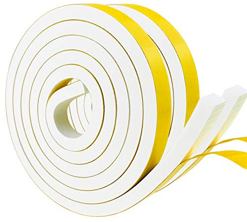 Nastro autoadesivo in schiuma, 12 mm (larghezza) x 10mm (Spessore), guarnizione in gomma per porte e finestre, resistente alle intemperie, anti-collisione, isolamento acustico (2m x 2 rotoli), bianco
