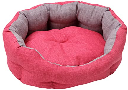Baroni Home Cuccia per Cane e Gatto in tessuto Grigio e Bordeaux Taglia L 50x65 cm, Morbido Divano Ovali, Comodo, per Camera da Letto Salotto Corridoio, Lavabile