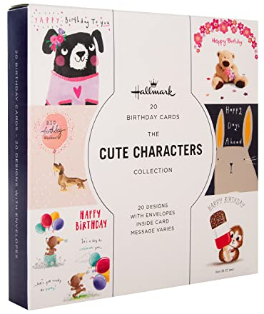 Hallmark födelsedagskort – flerpack med 20 i 20 söta karaktärsdesigner