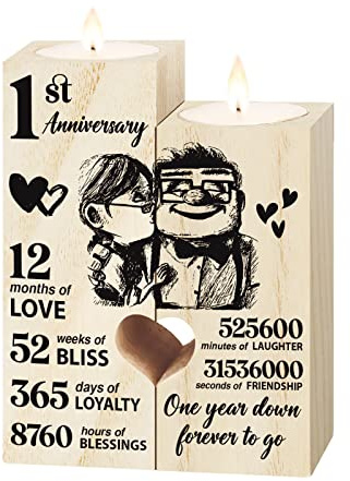 1st Anniversary Wedding Gifts for Wife, Her, Girlfriend, Couples Gift Candlestick, Paper, One Year, First Wedding Anniversary Presents for Boyfriend, Husband, Him