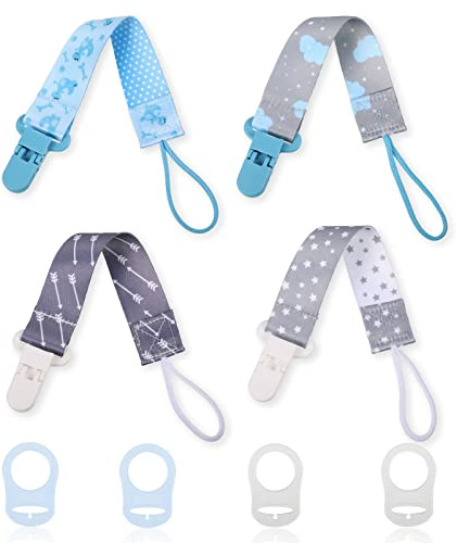 8 Pcs Dummy Clips,Pacifier Holder Soother Clip for Boys Girls Silicone Button Ring Teething Soother Chains Mam Dummy Clip Adapters Leash Smoother Clip Fits All Pacifiers Clips for Baby Teething Toys