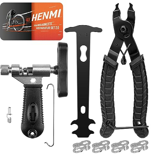 HENMI Kettennieter Fahrrad, Kettenzange, Kettenschloss Zange und 4 Paar Fahrradketten Nieten Fahrradkette Reparatur Set für 6-12 Fach Fahrradkette Werkzeug