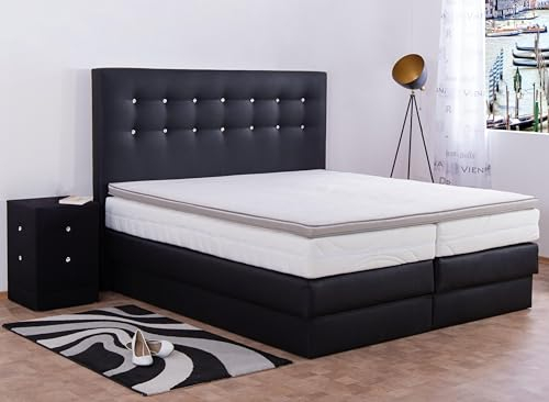 AUKONA Boxspringbett Sophie mit Bettkasten 90x200, Schwarz H3, 7 Zonen Taschenfederkern-Matratze, H2 H3 H4, Komfortschaum-Topper, Lieferung und Aufbau kostenlos