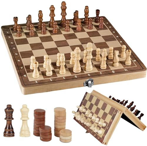 Gioco di scacchi magnetico in legno, per backgammon, gioco di scacchi in legno, 3 in 1, portatile in legno, set pieghevole, gioco di scacchi per feste, famiglia, attività di scacchi, legno di alta