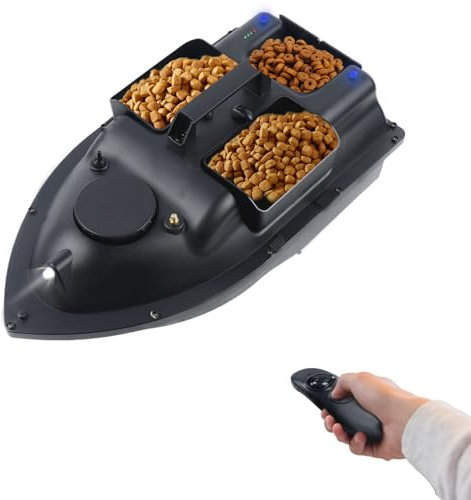 Charocean 500m Ferngesteuert Futterboot Angeln Nachtangeln Fischköder Köderboot mit LED-Navigator-Licht, Fernbedienung Futterboote Bait Boat Ferngesteuertes Köderboot 2 KG Beladung (Schwarz)