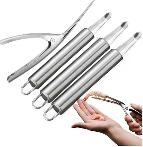 4 Pièces Éplucheur de Crevettes，Couteaux à Queue de Poisson，Eplucheur de Crevettes en Acier Inoxydable，pour Crabe,Crevette.