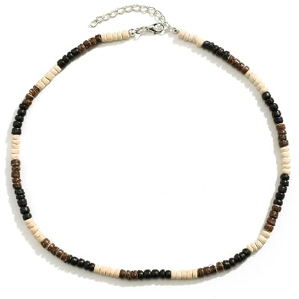 GAUEIOUR Puka Shell Necklace, Surfer Beaded Necklace for Men, Bohemian Style Coconut Shell Wood Bead Patchwork, Summer Beach Jewelry