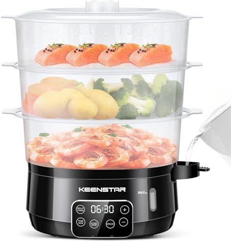 13.7QT Electric Food Steamer for Cooking, Vegetable Steamer with 3 Tiers BPA-Free Baskets, Digital Steamer with Appointment, 800W Fast Cooking, Ideal for Veggies Seafood Rice Black