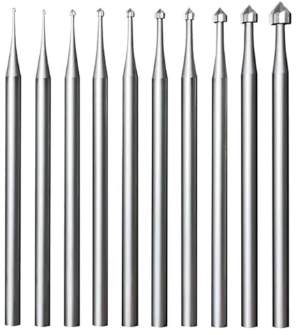 Okeeyseda 10 Fresas para Engaste de Joyas, Cilindro de Fresas para Engaste de Piedra con Vástago de 3/32 de Pulgada, Herramientas para Hacer Lapidarios en Forma de Cono