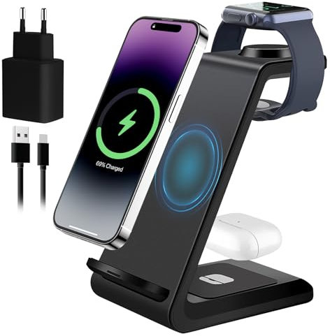 Chargeur Induction 3 en 1, Station de Charge pour iPhone 16/15/14/13/12/11/Pro/Max/X/8/Plus, Chargeur sans Fil pour Apple Watch 10/9/Ultra/8/7/6/SE/5/4/3/AirPods Pro 4 3 2