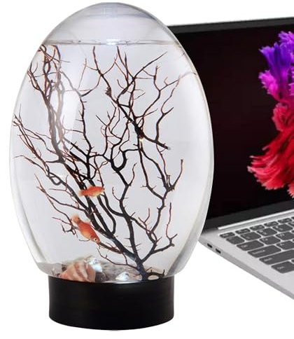Ciotola per pesci – Vaso per pesci con luce LED | Beta portatile | Acquario da scrivania | Nano acquario | Vetro trasparente per decorazione, fiori fatti a mano in vetro trasparente