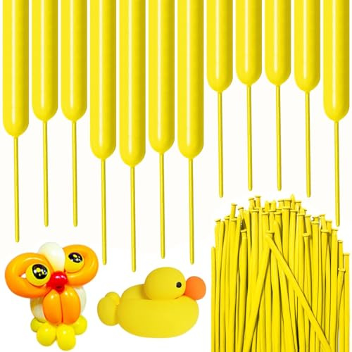 Globos de modelado, 100 unidades, color amarillo, largos, de látex, con animales, globos largos de látex 260Q, para cumpleaños, Navidad, bodas, fiestas, decoración (amarillo)