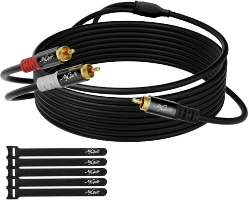 Mygatti Cinch-Y-Splitterkabel 7.5 m,1 Cinch auf 2 Cinch kabel,Stereo-Audio Subwooferkabel,RCA-Stecker/Stecker,bidirektional,für Heimkino,Hi-Fi-Anlage,Verstärker,Lautsprecher,24K vergoldet,OD:5,0 mm