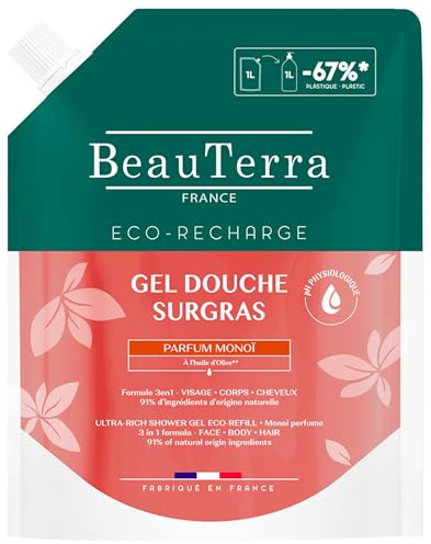 BeauTerra Gel Douche Surgras Monoï Éco-Recharge 1 L