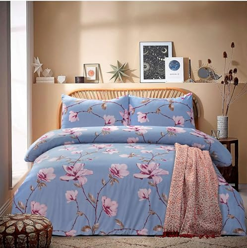 Luxury 4 Piece Bedding Set – Duvet Cover, Fitted Sheet & 2 Pillowcases – Soft, Breathable Fabric – Hotel Quality – Floral/Greek/Jacquard – Machine Washable – Flora Grey, Double