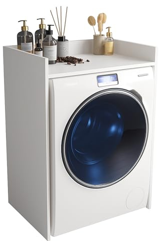 INNOVAHOME Armario para Lavadora Antivibración Panel 18mm, Armario para Baño o Lavadero con Borde Elevado 66x97x62cm, Blanco Mate