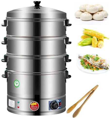COYEUX Vaporera eléctrica para Alimentos, Olla multifunción de Acero Inoxidable de 3 Niveles, Calentamiento automático controlado, Base extraíble, 3 recipientes extraíbles, para el Desayuno
