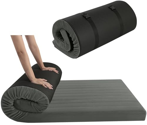 MeMoreCool Roll Up Floor Mattress Double, High Density Foam Portable Futon Foldable Mattress with Travel Bag, Floor Lounger Guest Sleep Mat for Travel, Car Tent, 190x135cm, Dark Gary