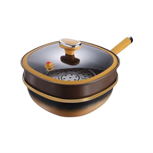 12in Titanium Alloy Non-Stick Pot with Lid – 30cm Deep Saute Pan, Ergonomic Handle Frying Pan for Stir-Frying, Stewing, Braising, All Stovetops – Kitchen Cookware Set (Pot + Lid + Steamer)