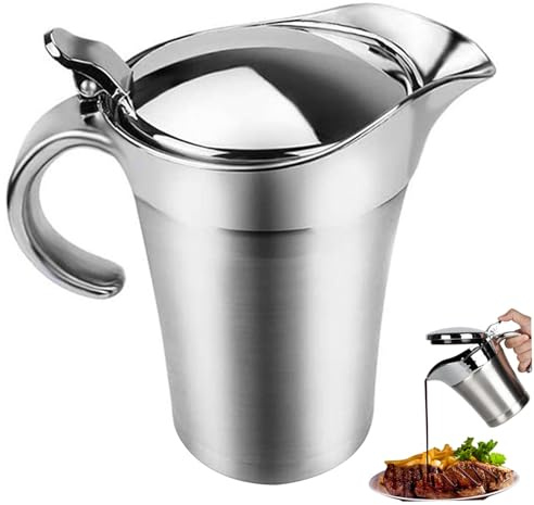 Pichet à sauce isotherme avec couvercle, saucière en acier inoxydable de 750 ml, pichet thermique à double paroi, bol avec poignée pour crème pâtissière, chauffe-sauce