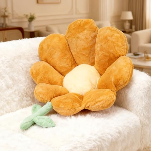 JF HOME BLISS Flower Shaped Pillows Large Throw Cushion Plush Seating Pad for Bedroom Living Room Sofa Chair Decor Pillow Seating Solution Versatile Pillow Interior Décor 1Pc (Orange)
