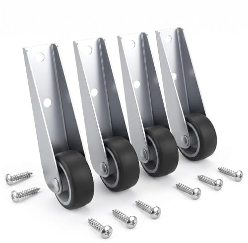SINJAETRQ 4 Pcs Gate Wheels for Wooden Gates with Screws, Heavy Duty Wheels Rubber Quiet Caster Wheels, Non-Slip Directional Furniture Castors for Garden Fences, Cabinets & Tables