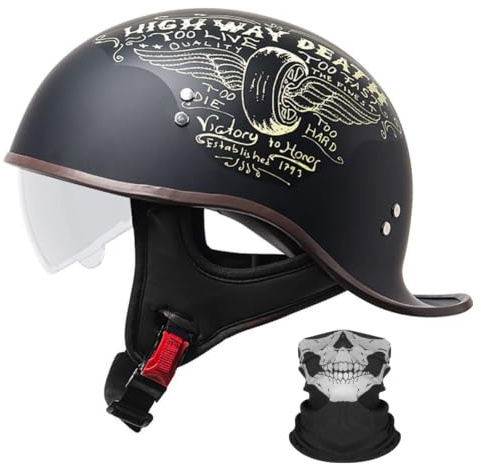 Casco De Moto Retro Tipo Jet (Medio Casco) para Adultos (Hombres Y Mujeres), Homologado ECE 22.06, para Cruiser, Ciclomotor Y Scooter, con Visera.