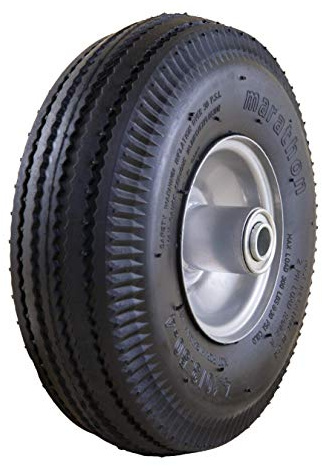 Universal Fit 4.10/3.50-4 Air Filled Hand Truck/Utility Tire, 5/8 Bearings,2.25 Offset to 4 Hub, Adapter Kit Included