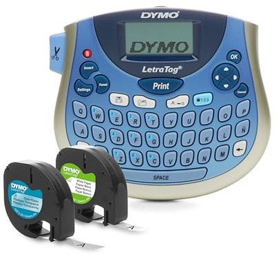 DYMO LetraTag Bundle, Handheld 100T Printer, Portable, QWERTY Keyboard, Includes 13ft Black on White Labels and 13ft Black on Clear Labels - Home Organization, Crafting, Labeling