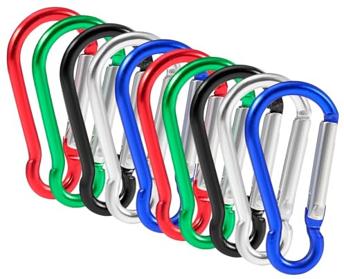 TRIXES 10PCS Carabiner Clip - 5cm Aluminium Spring Snap Hook Keychain - For Travelling, Camping, Fishing, Keys, Backpack