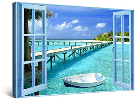 Startonight Quadro su Tela La Finestra del Paradiso Acquatico, Grandi Quadri Paesaggio Moderni Stampe Grande per Soggiorno Stampe Incorniciate 80x120 cm, Decorazione Parete, Idea Regalo Elegante